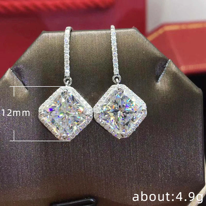

Ladies Drop-shaped Rectangle Full Diamond Ear Hooks Elegant Wedding Drop Earrings Top Fashion Party Jewelry Silver Ladies