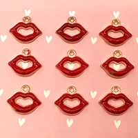 10pcs 1417mm epoxy sexy red lips zinc alloy charms bracelets pendant for diy earring jewelry gold color making findings xl421