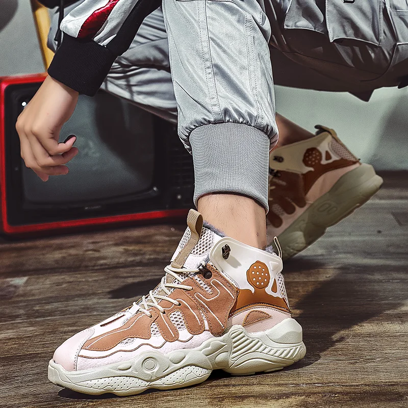 Мужские высокие кроссовки теплые меховые ботинки повседневная обувь разные