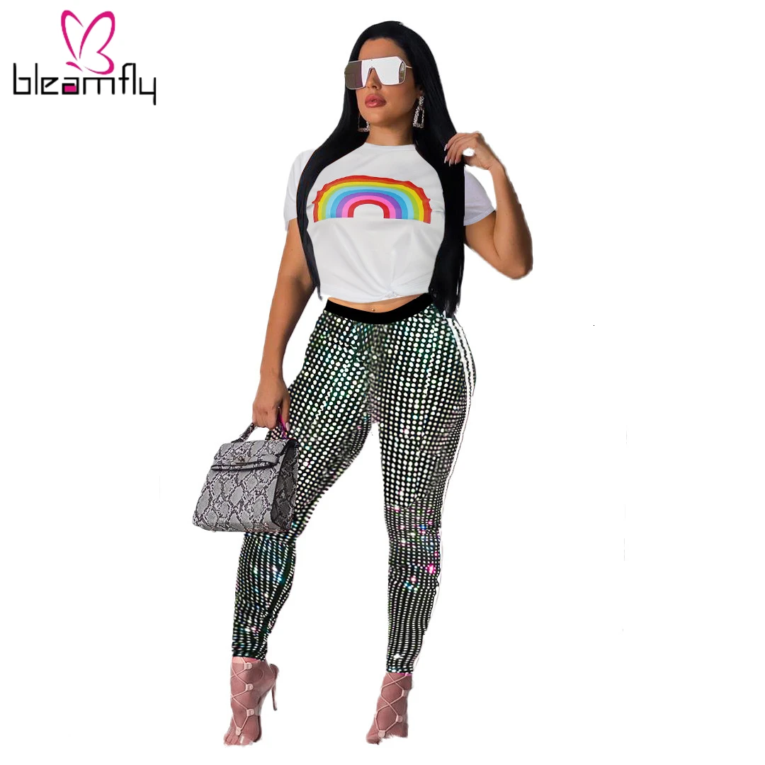 2019 женский летний костюм с радужным принтом короткий рукав o образный вырез
