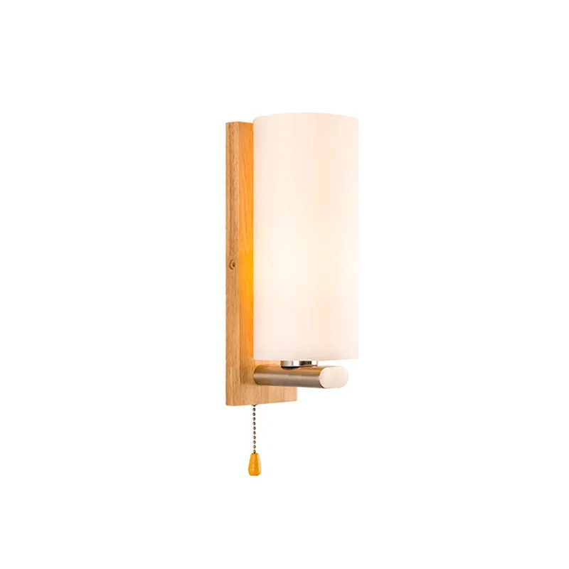 

Modern Solid Wood Wall Lamp Milk White Glass Sconce Hotel Restaurant Porch Aisle Living Room Bedside Creative Wooden Lighting