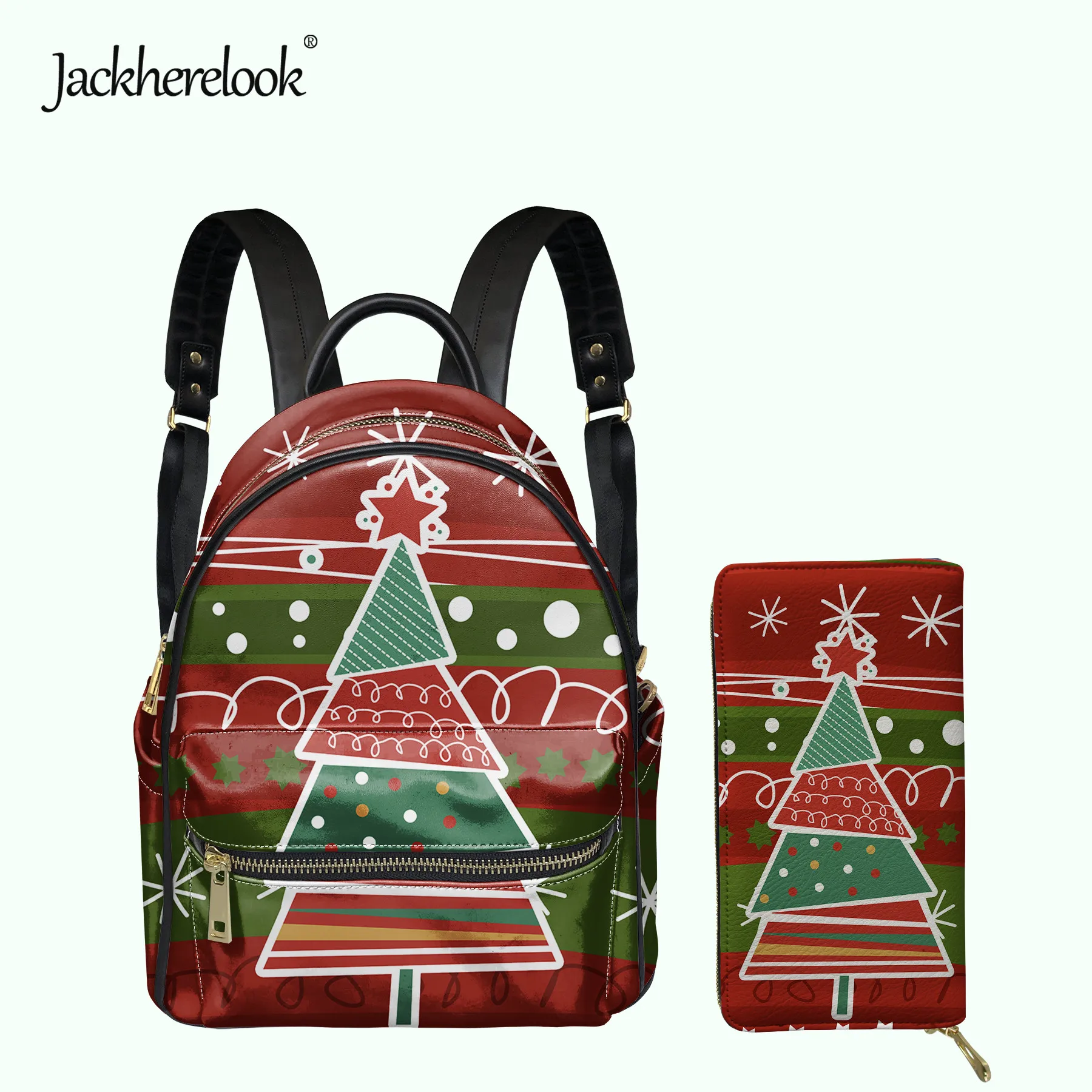 

Jackherelook, Женский мини-рюкзак с принтом рождественской елки и оленя, клатч, кошелек, набор, подарок на Рождество, маленькая школьная сумка для ...