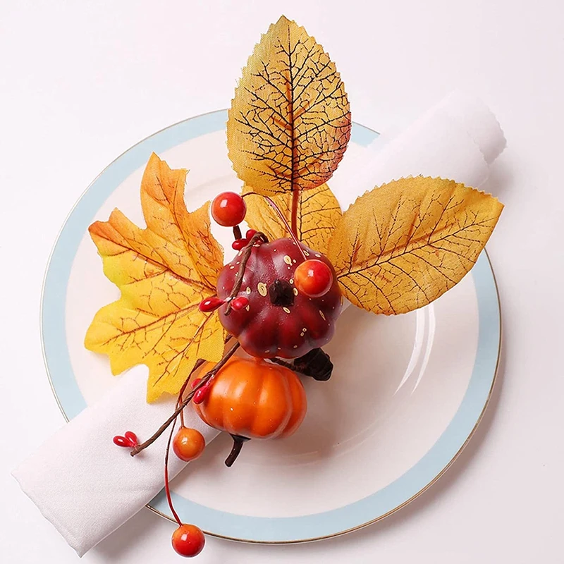 

Кольцо для салфеток с осенней тематикой, подставка для салфеток ручной работы с Кленовым листом и тыквой, обеденный стол с кленовой тыквой д...