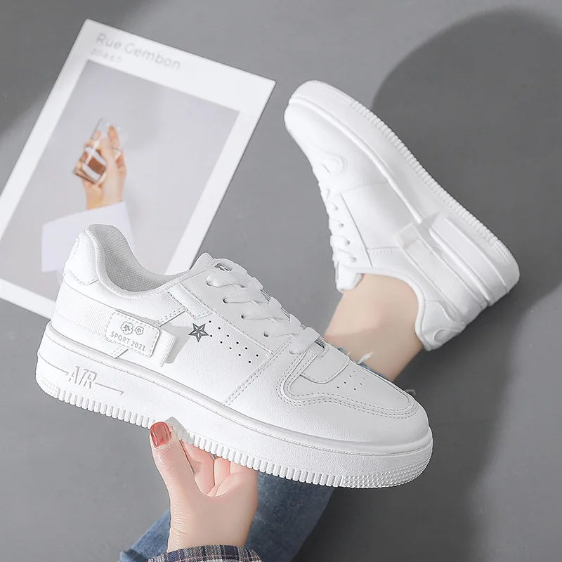 

2021 Autumn Color Sneakers Platform Med Heel Ladies Shoe Wear-resisting Comfortable Genuine Leather Casual Shoes Women Sneakers