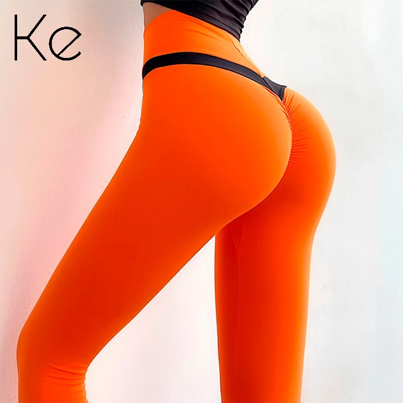 

Брюки KE персиковые для фитнеса, быстросохнущие облегающие эластичные спортивные тренировочные штаны с высокой талией для бега и йоги
