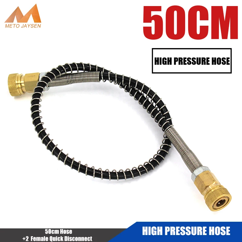 PCP Airforce Pneumatics Air Refilling Pump 50cm Long High Pressure Hose with Spring Wrapped M10x1 Male Thread Nylon Black Hose