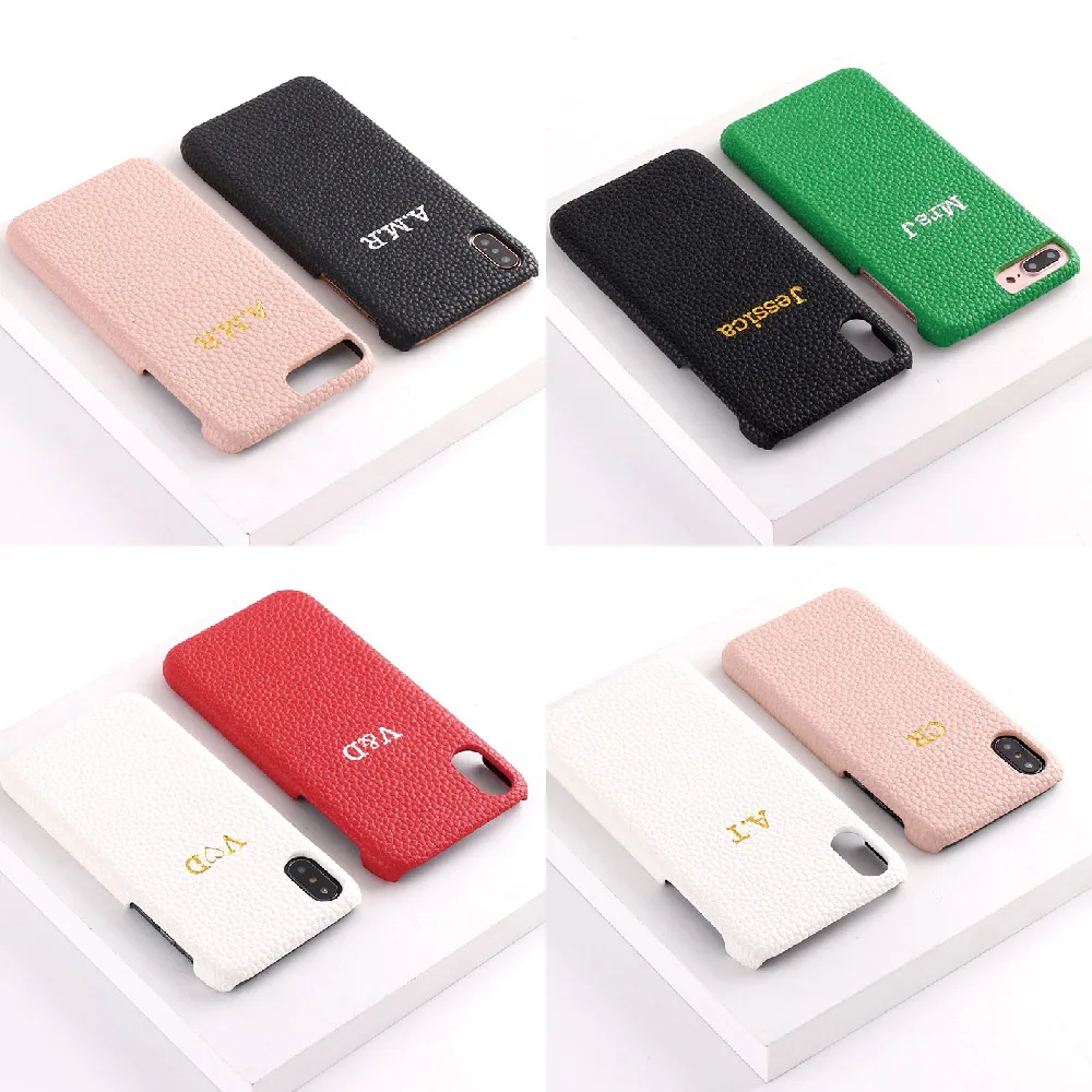 Personalization Custom Initial Name Pebble Grain  Luxury Leather Phone Case For iPhone 12 11 13 Pro X XR XS Max 7 8Plus Coque