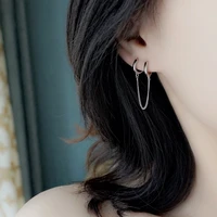 s925 sterling silver stud earrings ring chain double pierced earrings mens and womens temperament korean personality earrings