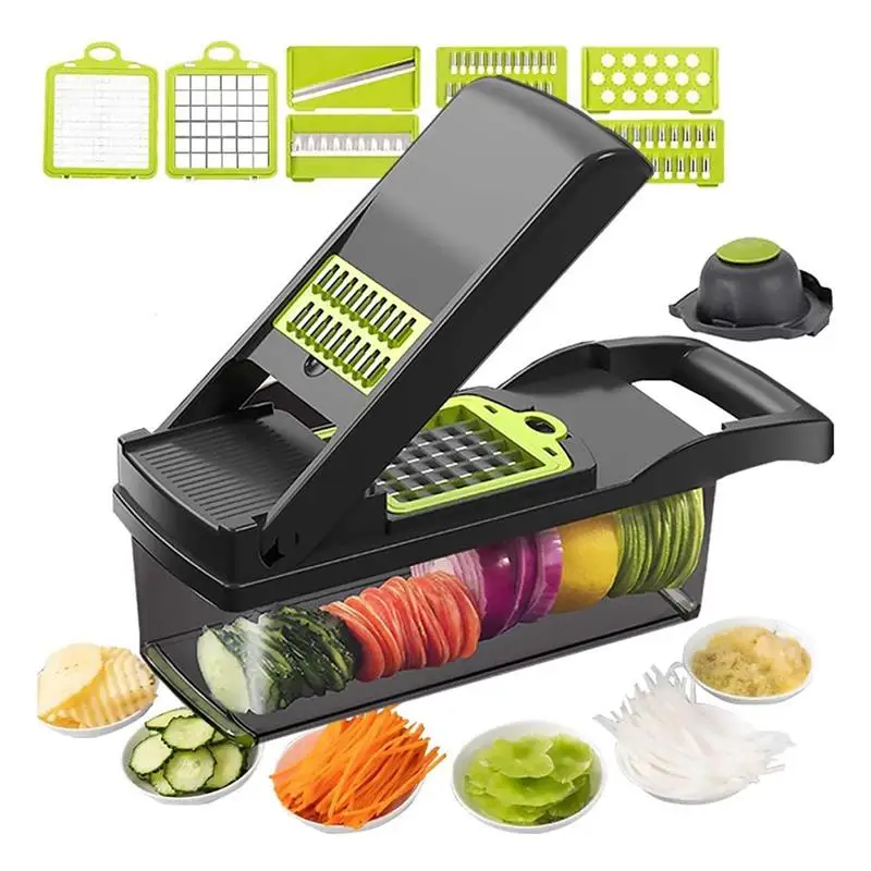 

10 in 1 Vegetable Chopper Household Kitchen Food Cutter Tools with Cleaning Brush Drain Basket Stainless Steel Cheese Grater