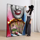 Картина на холсте Улыбка и красные губы со сжигающими долларами, картина для курения, Модный женский настенный постер для гостиной, настенное искусство, домашний декор