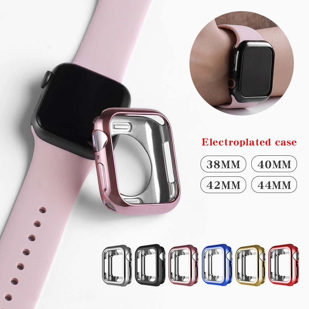 Watch case ultra-thin plated for Apple Watch 6 SE 4 3 2 1 42MM 38MM soft transparent TPU cover for iWatch 5 44MM40MM accessories watch case ultra thin plated watch case for apple 4 3 2 1 42mm 38mm soft transparent tpu cover for iwatch 5 44mm 40mmaccessories