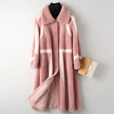 Morning fog pink Оторочка из овечьей шерсти Женское пальто осень зима цвет контрастный мех один длинный участок зерна мех ягненка имитация меха пальто - Цвет: Morning fog pink