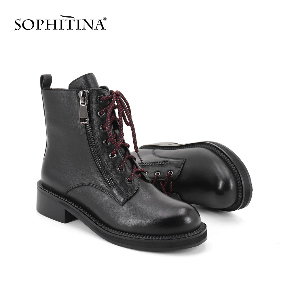 SOPHITINA/Новинка; женские ботинки из высококачественной натуральной кожи с круглым носком; модная обувь на молнии; специальное предложение; ботильоны; SC319