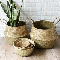 natural seagrass wicker handmade woven basket household foldable storage flower pot dirty laundry basket for home garden decor