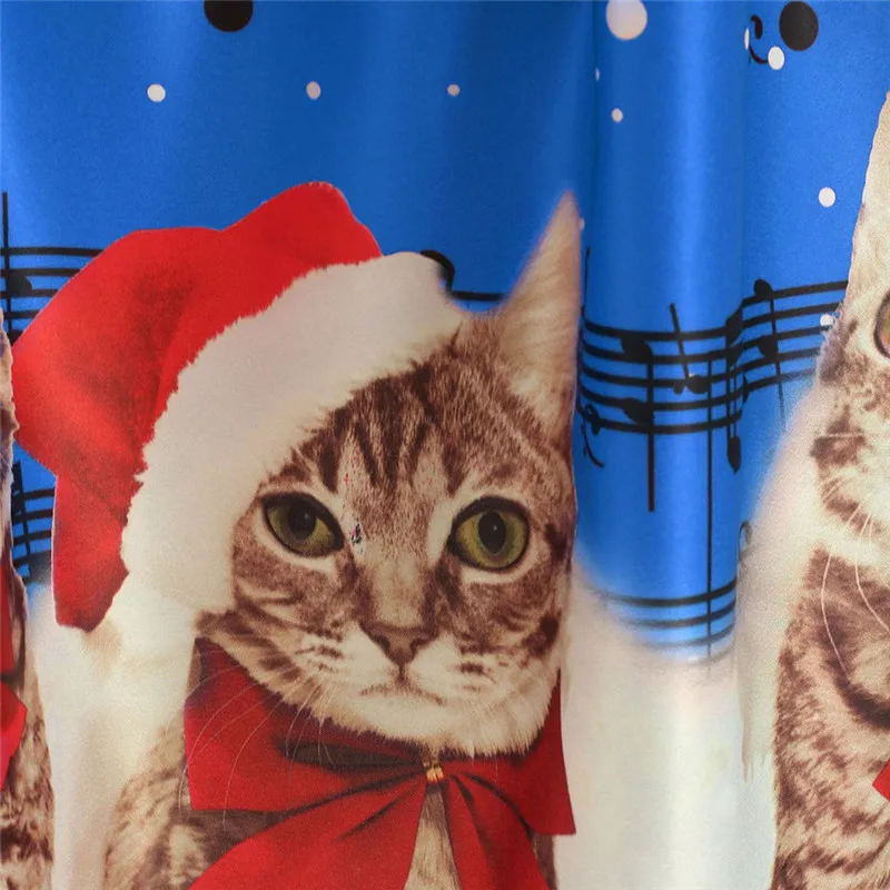 Женское платье с коротким рукавом Хэллоуин Рождество кошка принт музыкальных