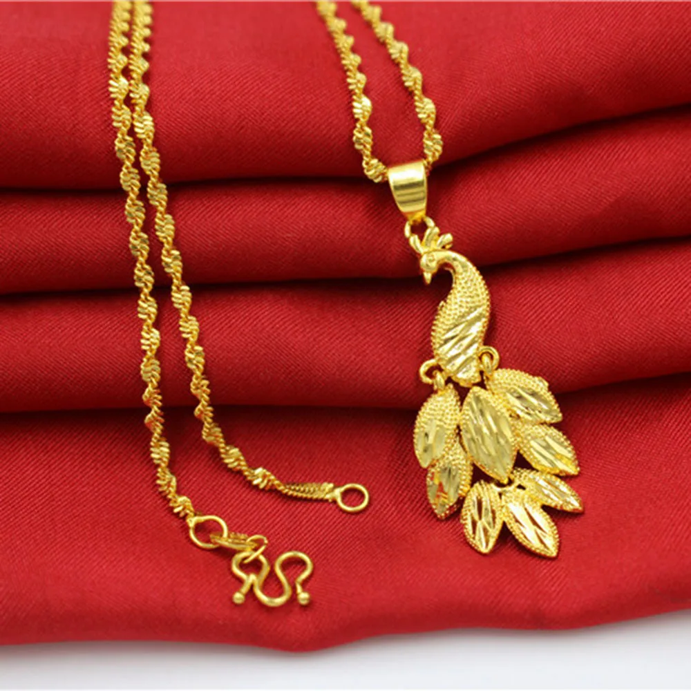 Мода 24K Золотое колье цепочка ожерелье женщин Павлин кулон ювелирные изделия