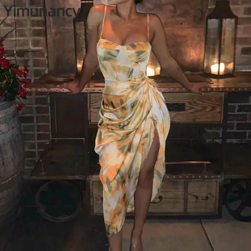 Платье Yimunancy на бретельках с цветочным принтом женское вечернее платье высоким