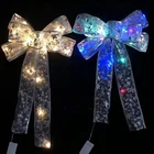 Светодиодный Рождественский бант, Золотая, серебряная, красная лента с подсветкой, печатный бант для рукоделия, украшение для рождественской елки, Новогодние товары