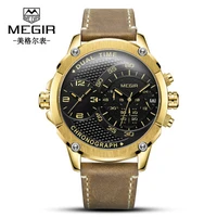 2019 megir watches men fashion sport stainless steel case leather band watch quartz business wristwatch