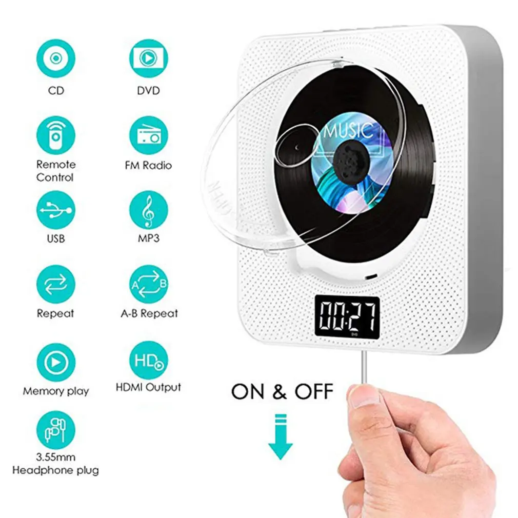 Портативный DVD / CD плеер BT настенный музыкальный проигрыватель с дистанционным