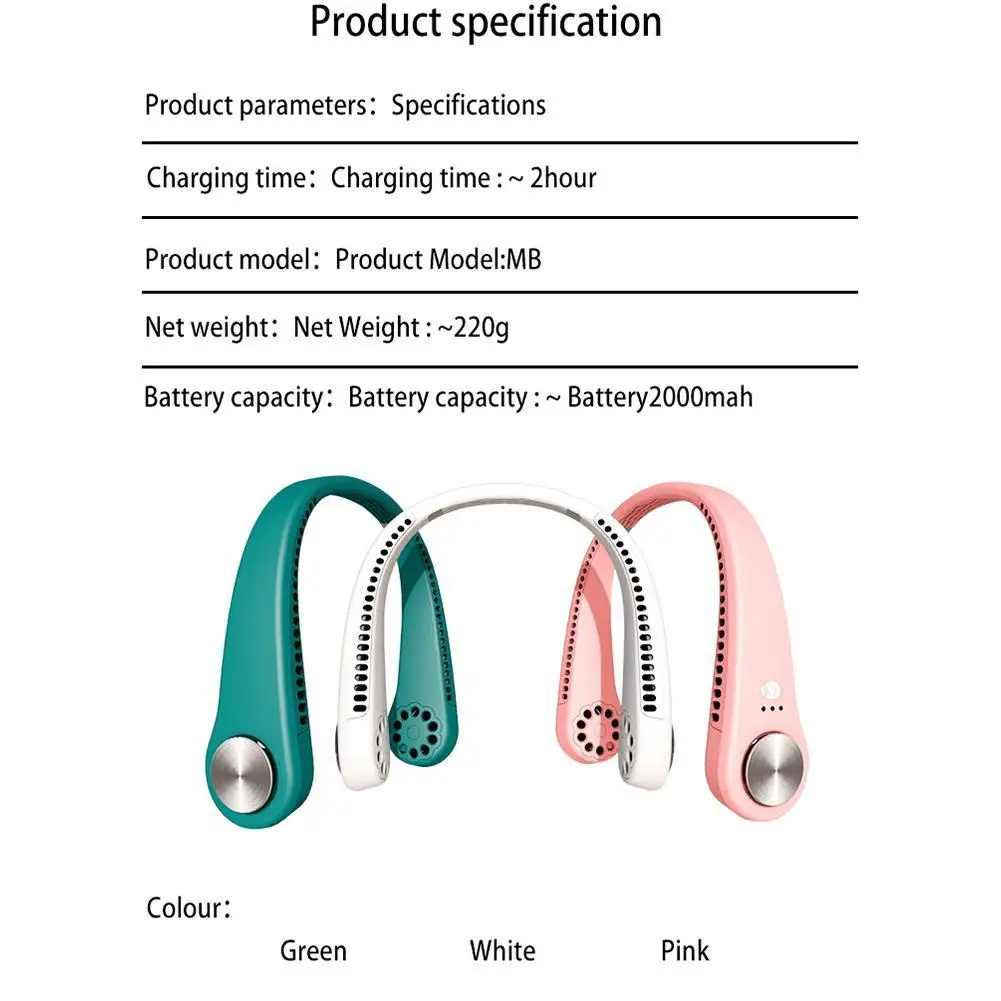 

1Pc Portable Fan Summer Air Cooling Neck Fan Leafless Ventilator Cooler Fans Rechargeable Bladeless Neckband Fan USB Hangin A2Y3