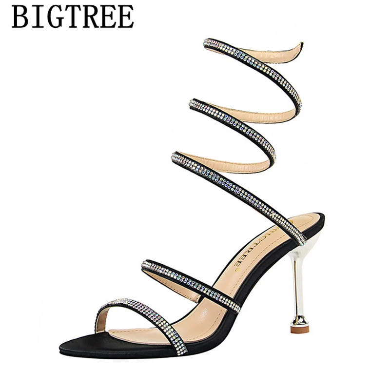 Сандалии стразы женские на высоком каблуке Босоножки с открытым носком модная
