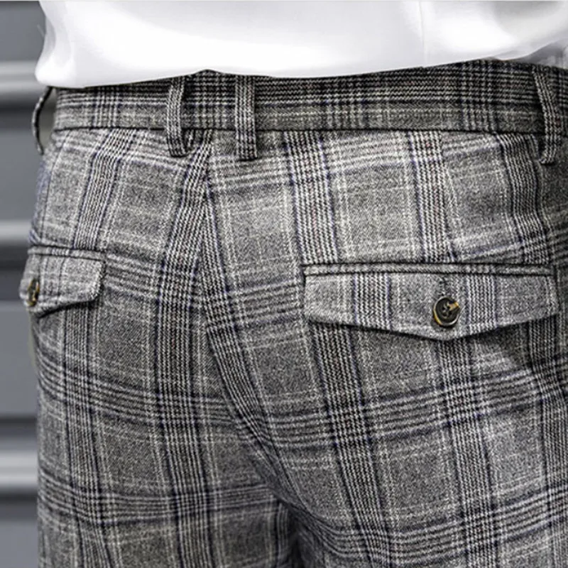 

2021 Men clothing Pure cotton plaid Business suit Trousers/Male slim fit Fashin leisure suit pants/British formal suit trousers