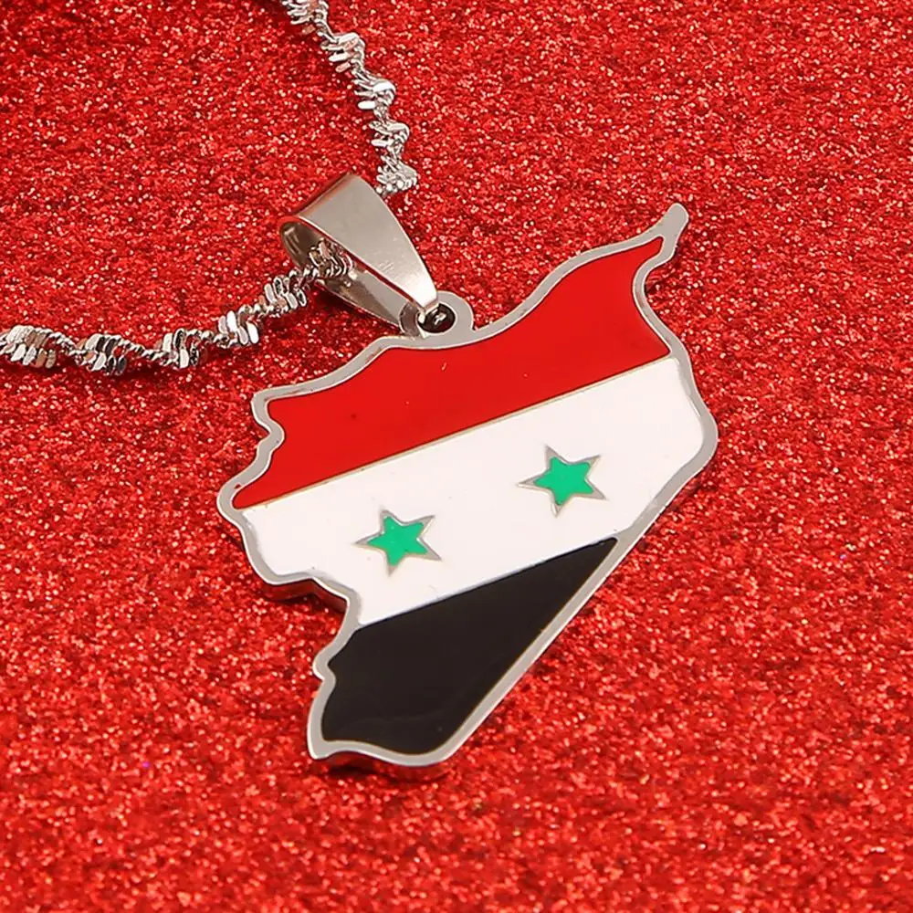 Ожерелье из нержавеющей стали с эмалью в виде карты Сирии|Ожерелья подвеской| |
