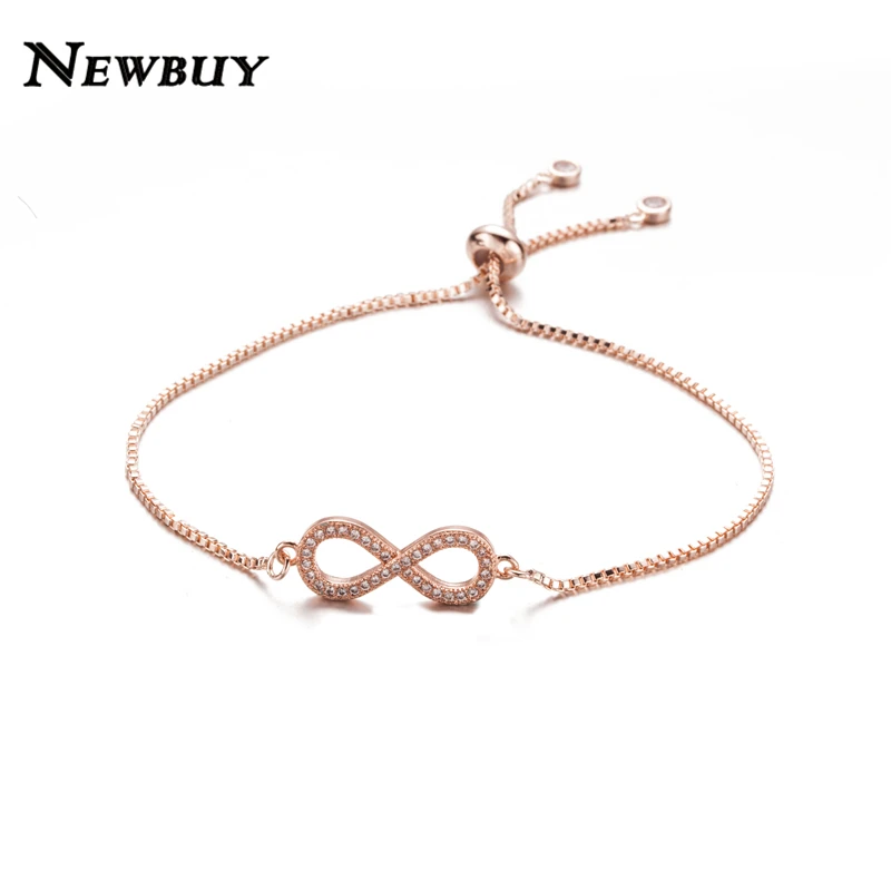 NEWBUY Роскошные полностью прозрачные браслеты из кубического циркония женские ювелирные изделия для вечеринки золото/серебро Цвет 8 Бесконечность Сердце Шарм Браслеты - Окраска металла: NBSL012