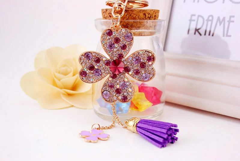 Корейский креативный четырехлистный клевер кисточка брелок Женские аксессуары для сумок металлические