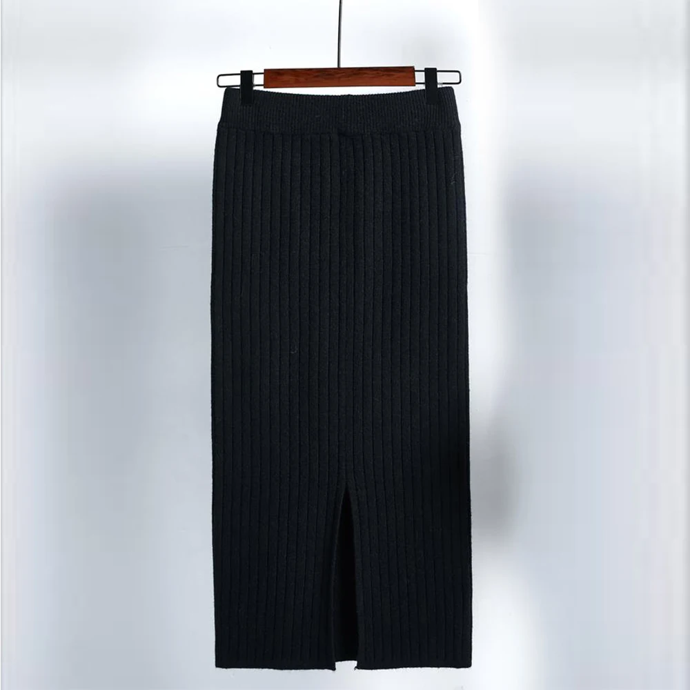 Эластичные женские юбки осенне-зимняя теплая вязаная юбка с высокой талией