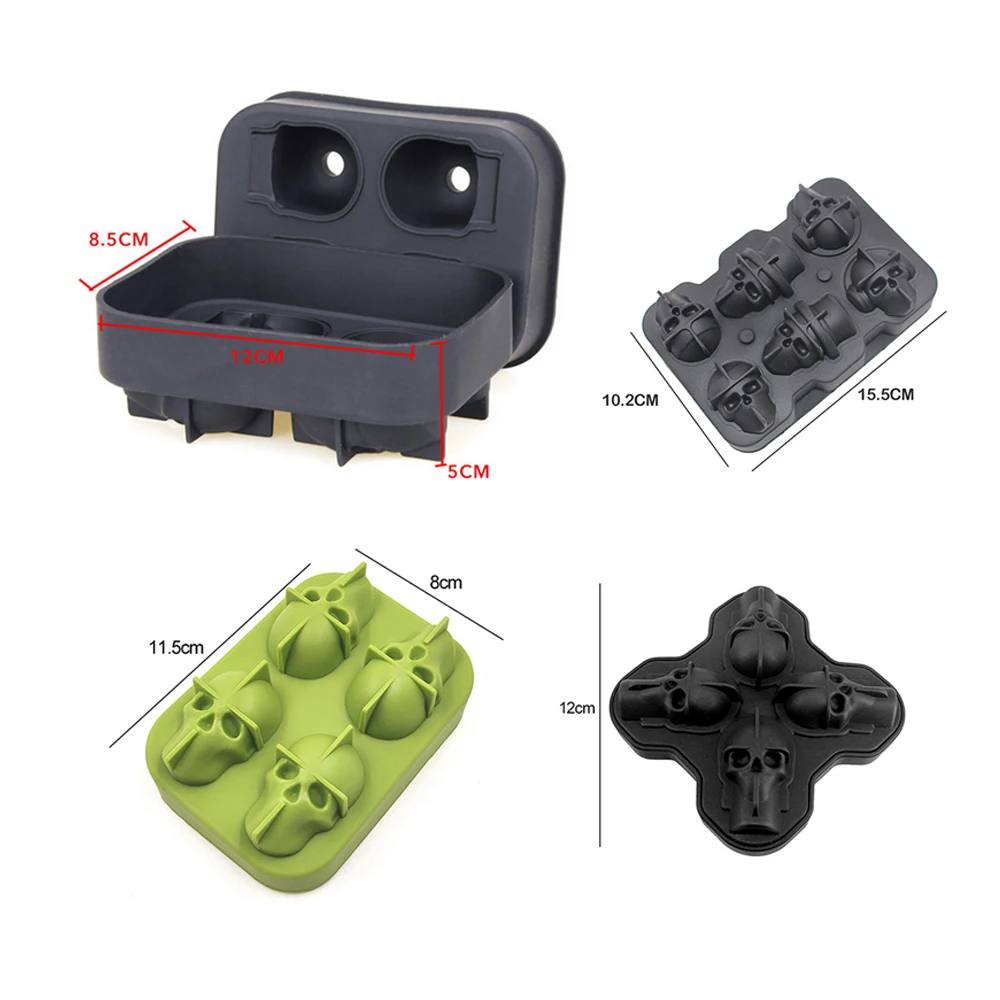 4 полость 3D Череп силиконовый лоток с формой для кубиков льда Бар &quotсделай сам&quot