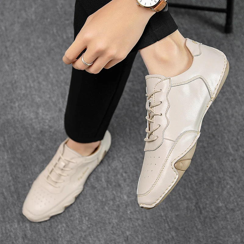 Туфли мужские из натуральной воловьей кожи дышащие лоферы без застежки Мокасины