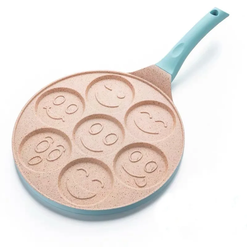 Seven-hole aluminum breakfast pot Multifunctional animal and smiley face frying pan Non-stick egg Baby fried mold |