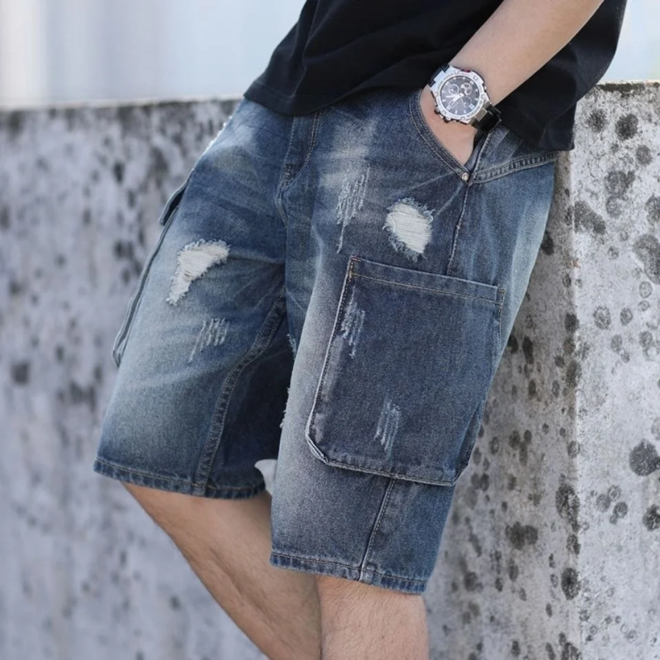 

Tooling shorts men's Capris men's large denim shorts men's loose holed pants men's Capris summer