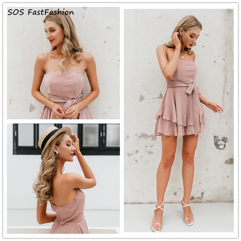 SOS SHOP женские комбинезоны без бретелек с поясом многослойный женский комбинезон