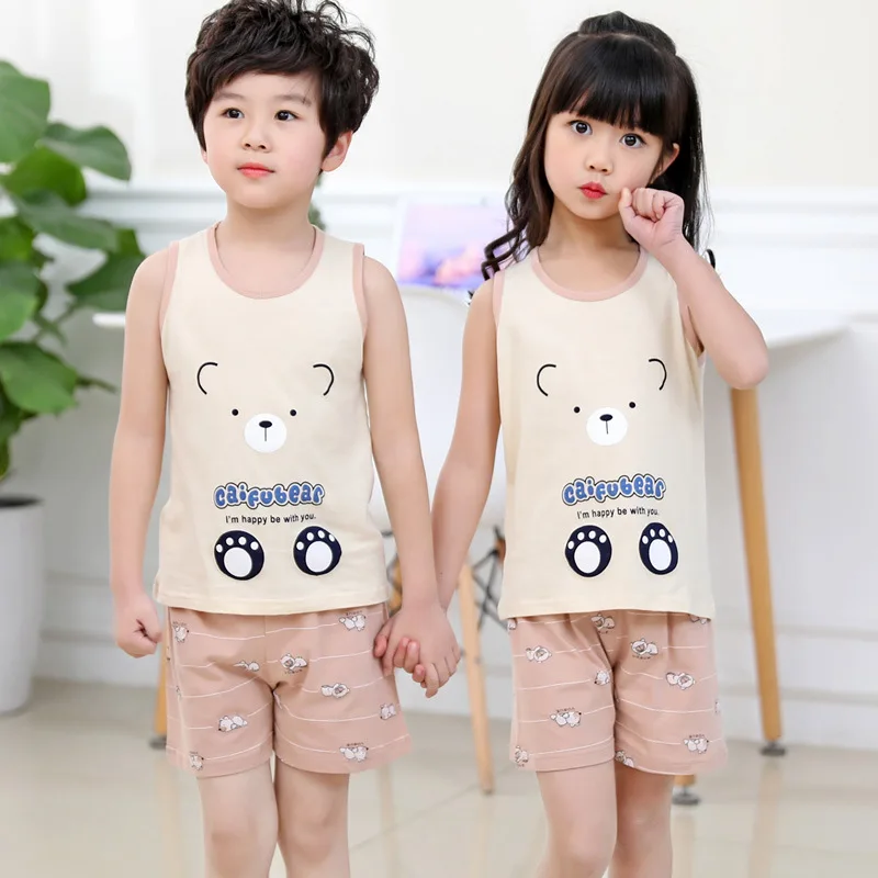 Костюм для мальчиков и девочек из хлопчатобумажной ткани летняя майка без