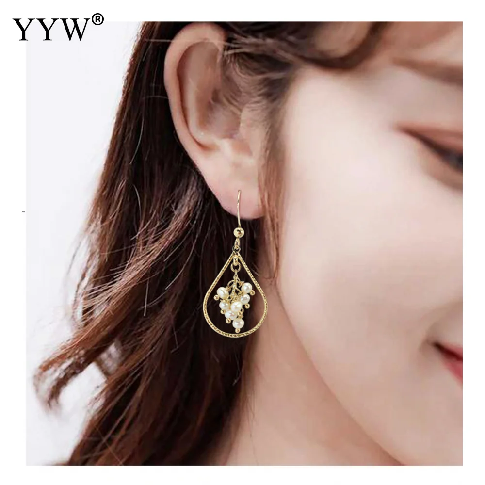 

Серьги с пресноводным жемчугом 14 карат, креативные серьги с ручной обмоткой в форме каплевидной формы с жемчужиной и кисточкой, модные элег...