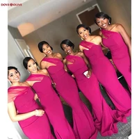 african fuschia mermaid lond bridesmaid dresses 2022 one shoulder ruched floor length wedding guest gowns maid of honors dresses