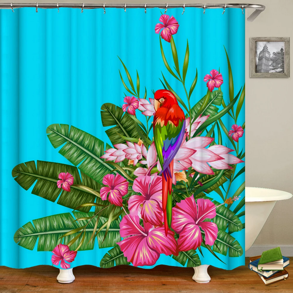 

3d Toucan Birds Flower Shower Curtains Printing Bath Curtains Polyester Washable Fabric With Hooks Home Decorative Screen