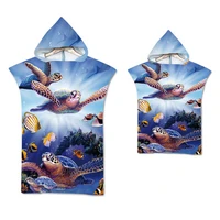 sea turtle printed microfiber beach poncho towel outdoor quick drying swimming surf changing robes wearable bath hooded towel