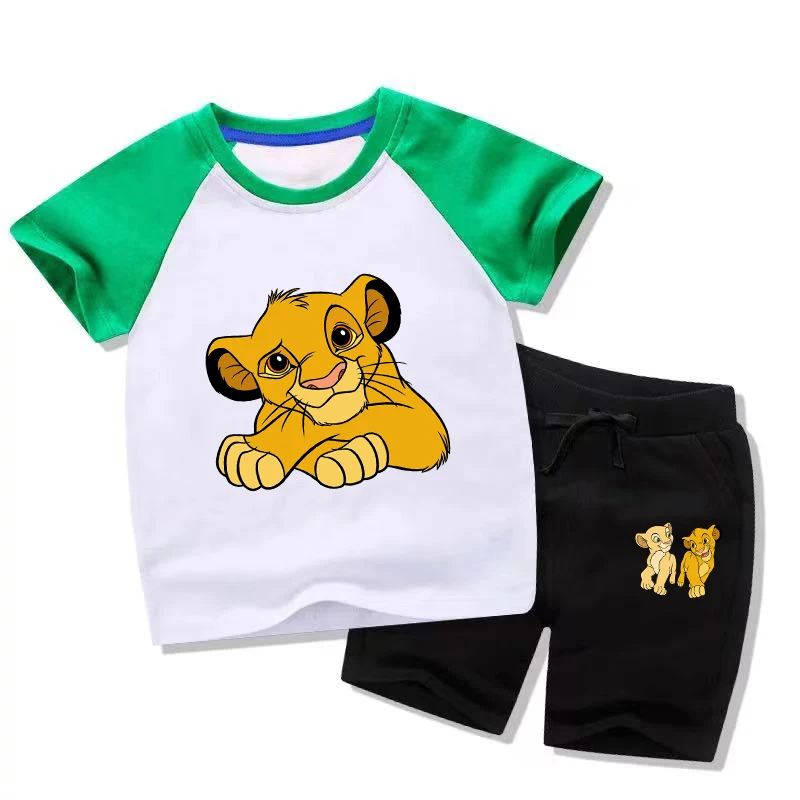 

2021 Summer Cartoon Lion King Print Kids T-Shirts Funny Animal Children Baby Boys T shirt+Shorts Pants Cute Girls Tops Clothes