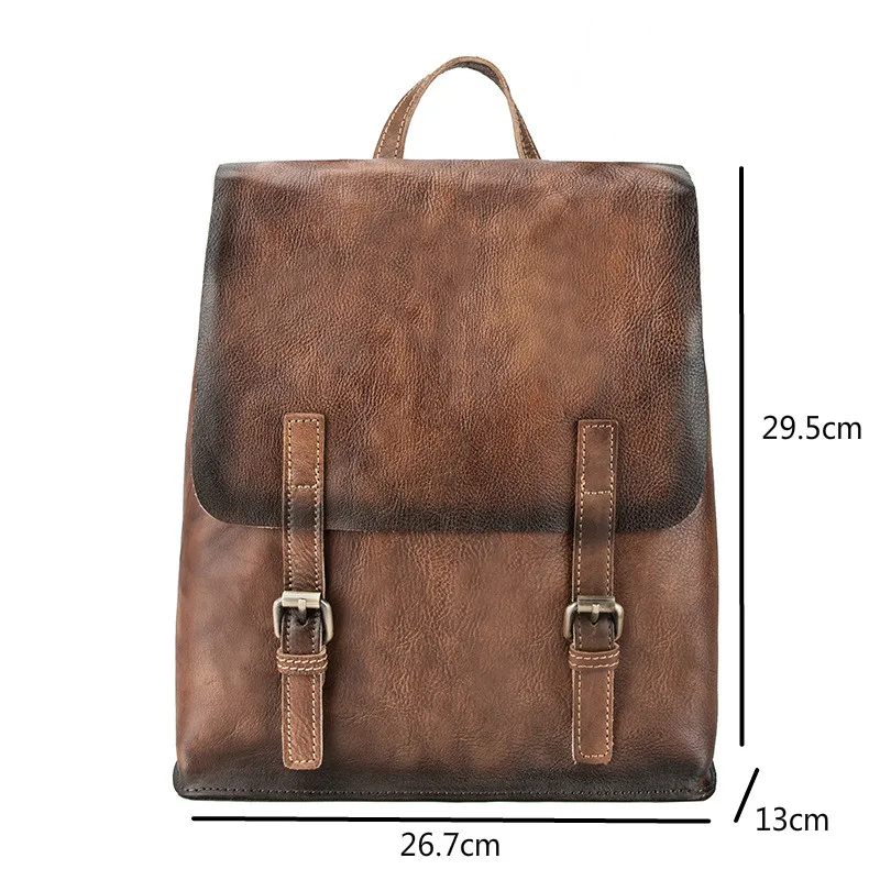 

YourSeason 2021 Genuine Leather Men Retro Travel Bags Large Capacity Solid Color Students Cowhide Backpacks