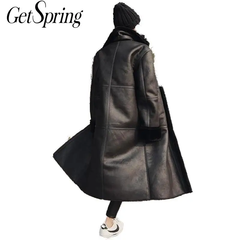 GetSpring женская зимняя куртка из овечьего меха утолщенная длинная шуба
