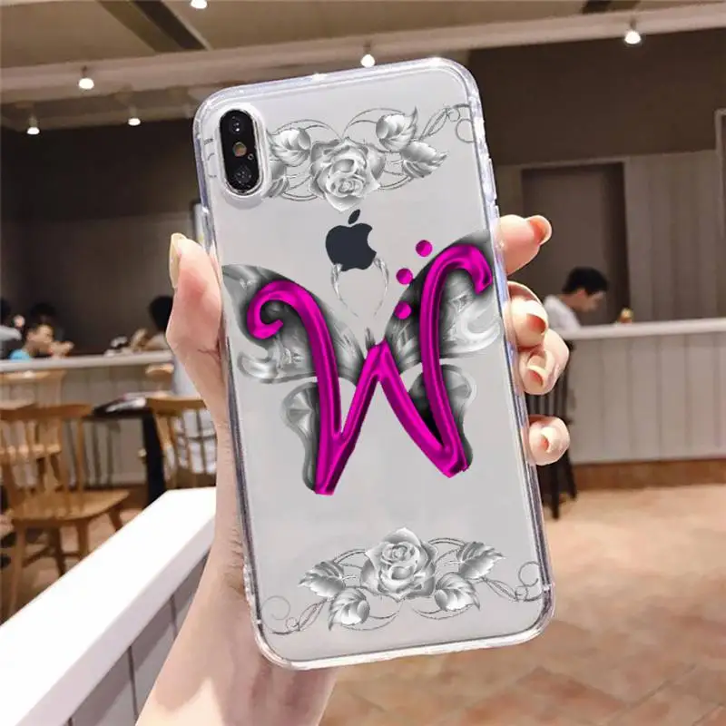 

Custom 26 letters Phone Case Transparent soft For iphone 5 5s 5c se 6 6s 7 8 11 12 plus mini x xs xr pro max