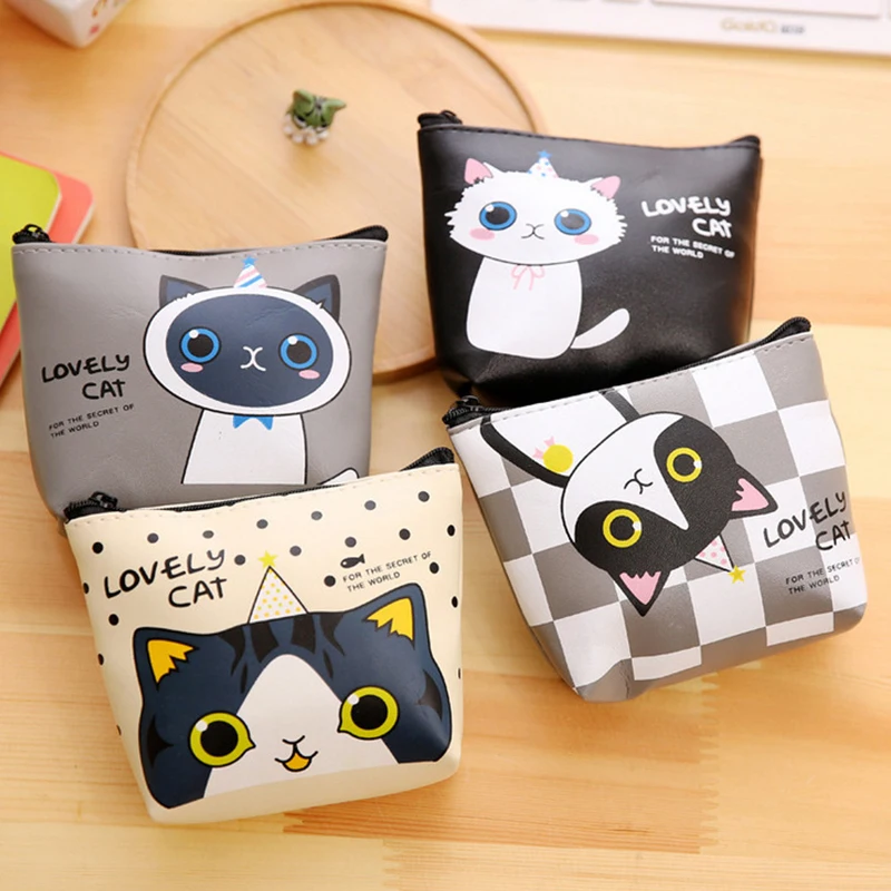 

New Stationery Creative Coin Purse Cute Cartoon Kitten PU Material Children Wallet Student Coin Purse Key Lock Key Storage Bag