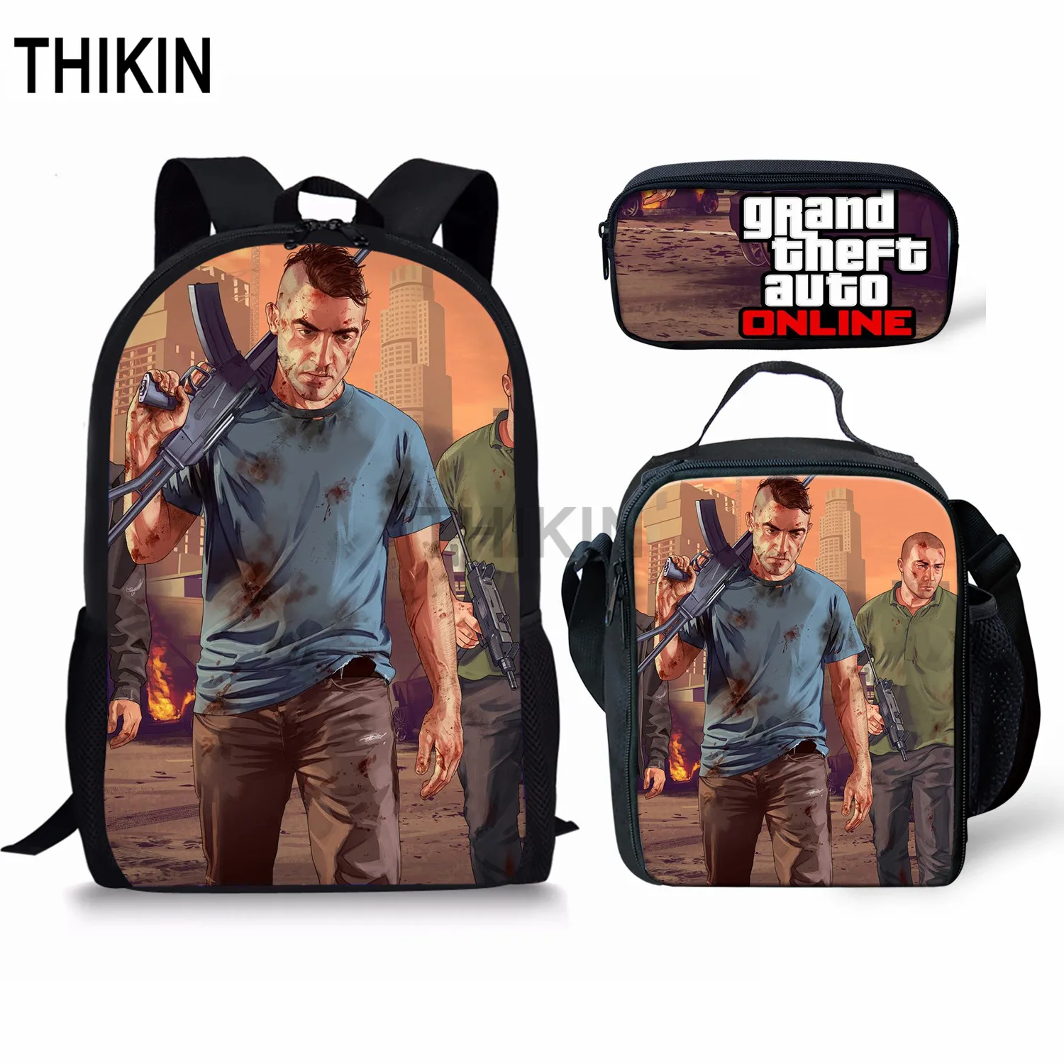 as picture THIKIN Grand Theft Auto школьные сумки для подростков мальчиков 3 шт./компл. сумки на плечо крутая игра GTA рюкзак комплект для детей; обувь для девочек; обувь для студентов; Mochila - Цвет: as picture