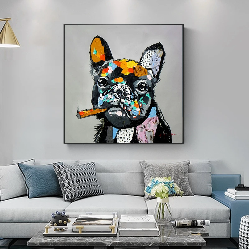 

Smoking Bulldog Poster Abstract Dog Canvas Painting Animal Portrait Posters And Prints Nordic Wall Graffiti Art Picture Living R