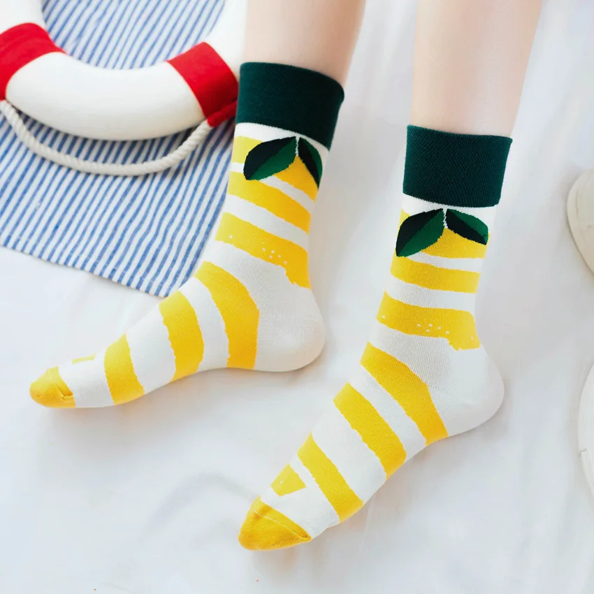 Cute Cartoon Fruit Print Watermelon cantaloupe shrimp Girls Kawaii Socks meias Korean Harajuku Embroidery Pile Heap Funny Socks