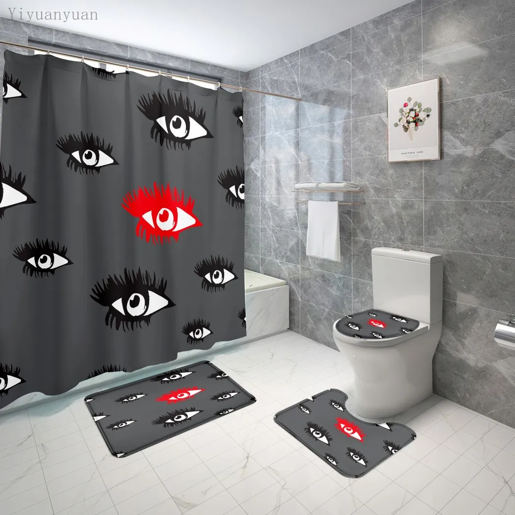 Online 4 Pz/set Fantasy Eyes Mani Stampato Modello Doccia Tenda Mat Set Tappeti Antiscivolo Tappeto Per Bagno Wc Bagno Home Decor